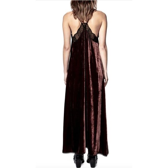 Zadig & Voltaire Risty Velvet & Lace Slip Dress Size Small in Bordeaux - Picture 2 of 4